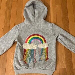 Lola + The Boys Gray Hoodie with Rainbow and Cloud Design